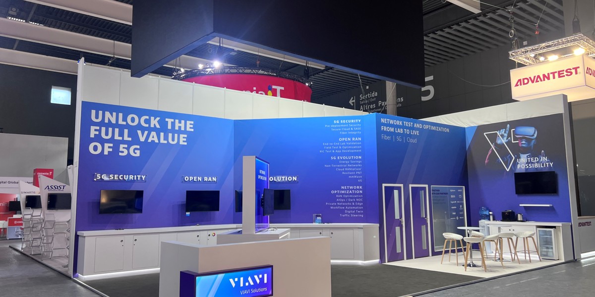 A tradeshow booth displaying the VIAVI brand