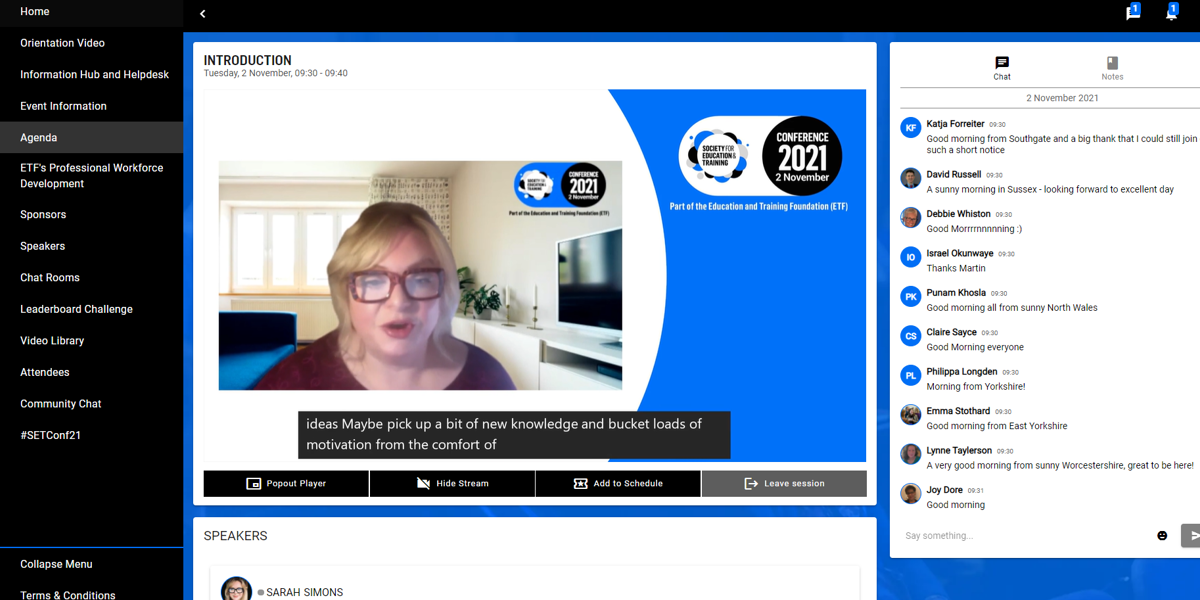 Screenshot of delegates talking virtually during the event