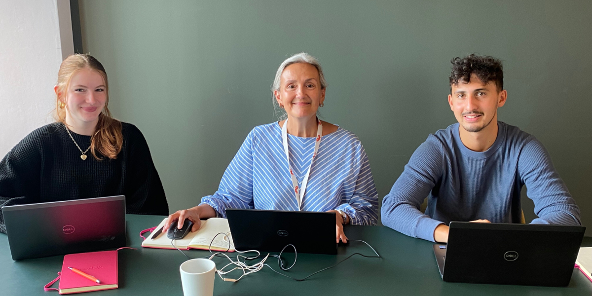 Carla Costa, Administrator training two placement students, Rosie Halpin and Henry Delord