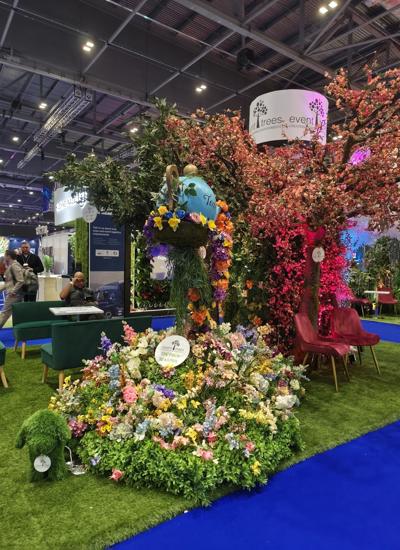 Elaborate floral display at one of the stands at the exhibition