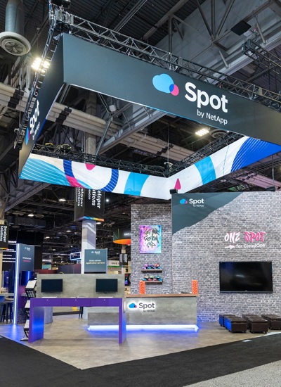 A wide shot of the Spot by NetApp tradeshow stand