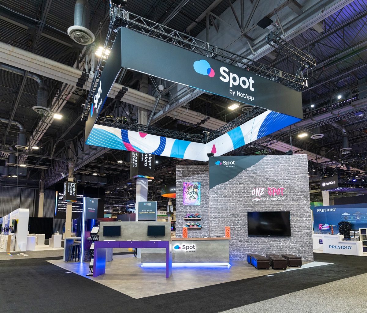 A wide shot of the Spot by NetApp tradeshow stand
